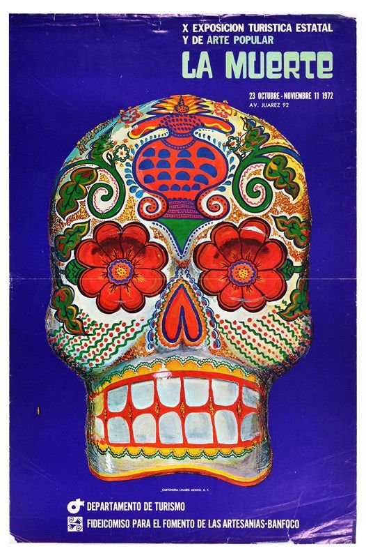 Vintage 1972 Mexican Day Of The Dead Exhibition Tourism Poster Print A3/A4