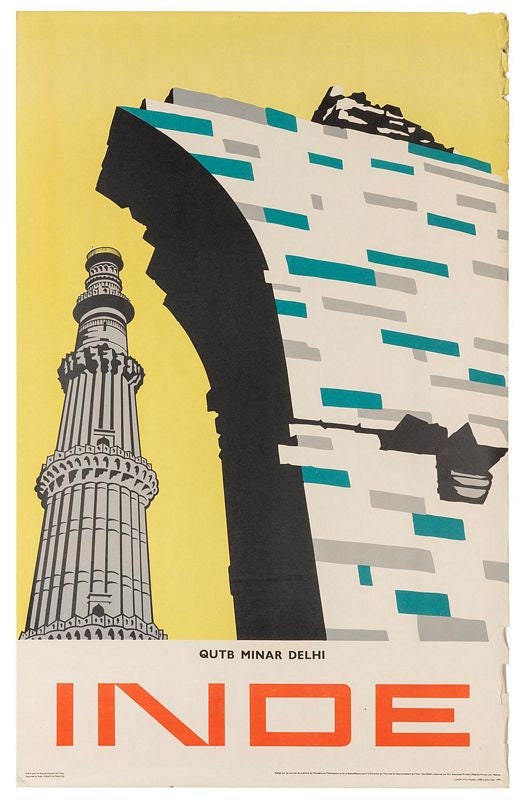 Vintage India Qutab Minar Delhi Tourism Poster Print A3/A4