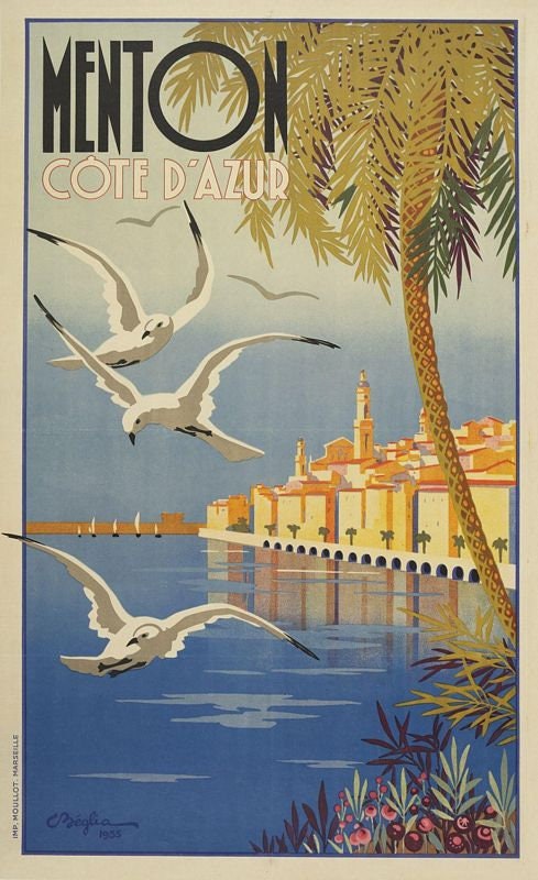 Vintage Menton Cote D Azur France Tourism Poster Print A3/A4