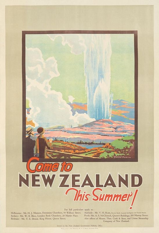 Vintage Summer in New Zealand Tourism Poster Print A3/A4