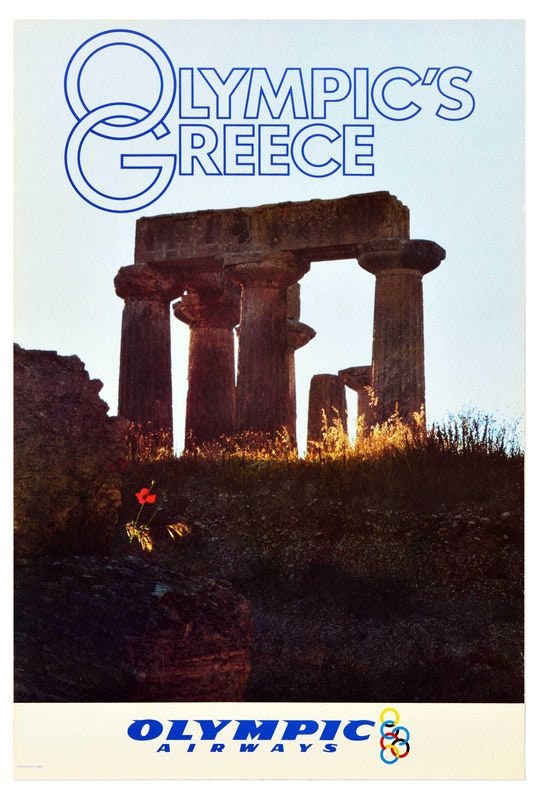 Vintage Olympic Airlines Flights To Greece Poster Print A3/A4