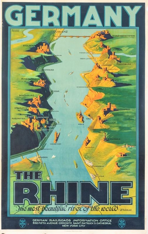 Vintage The Rhine Germany Tourism Poster Print A3/A4