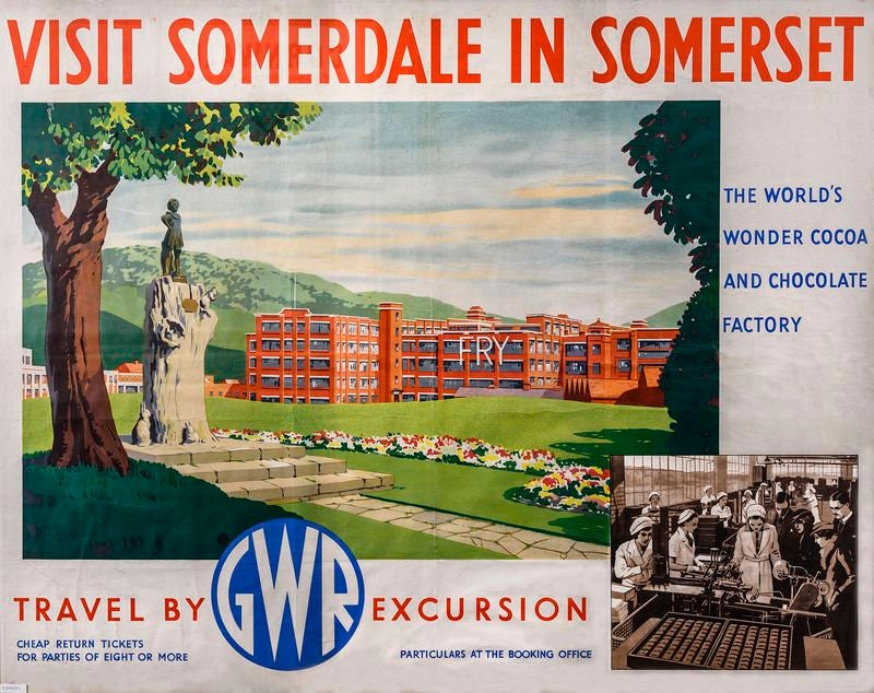 Vintage GWR Somerdale Somerset Fry Chocolate Railway Poster Print A3/A4