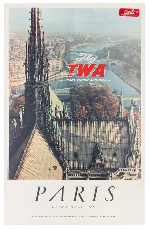 Vintage TWA Flights to Paris Airline Poster Print A3/A4