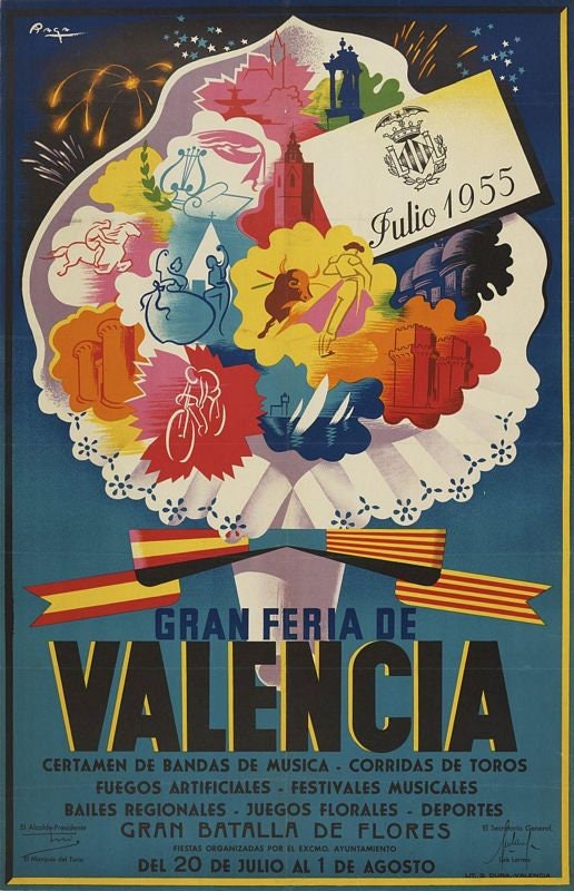 Vintage 1955 Valencia Spain Feria Fiesta Tourism Poster Print A3/A4