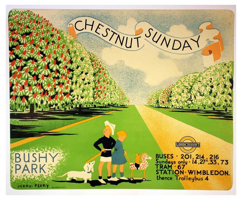 Vintage 1920's Bushy Park London Chestnut Sunday Poster Print A3/A4