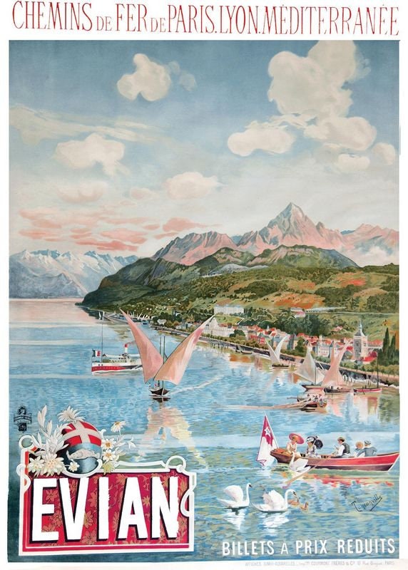 Vintage Evian France Tourism Poster Print A3/A4