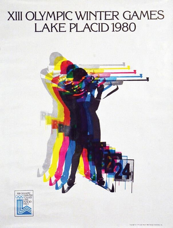 Vintage 1980 Lake Placid Winter Olympics Biathlon Poster Print A3/A4