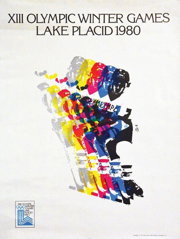 Vintage 1980 Lake Placid Winter Olympics Ice Hockey Poster Print A3/A4