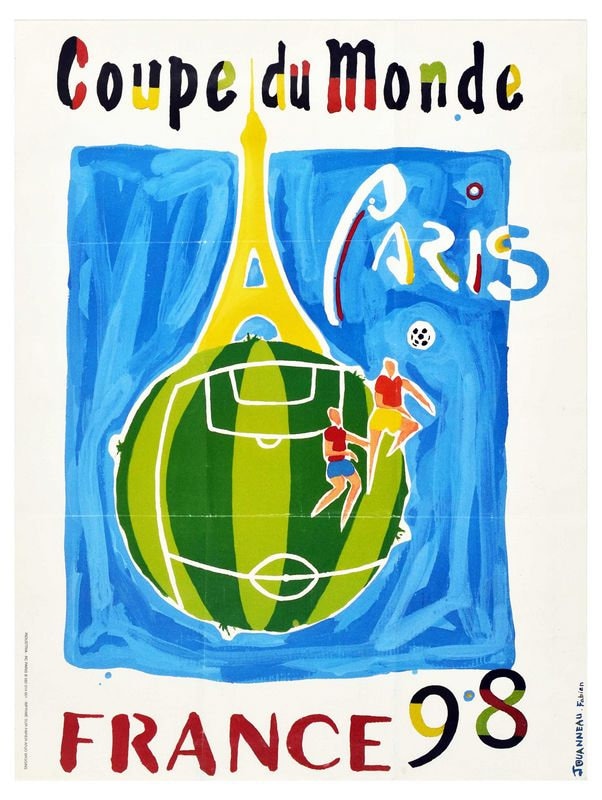 Vintage 1998 Soccer World Cup France Paris Tourism Poster Print A3/A4