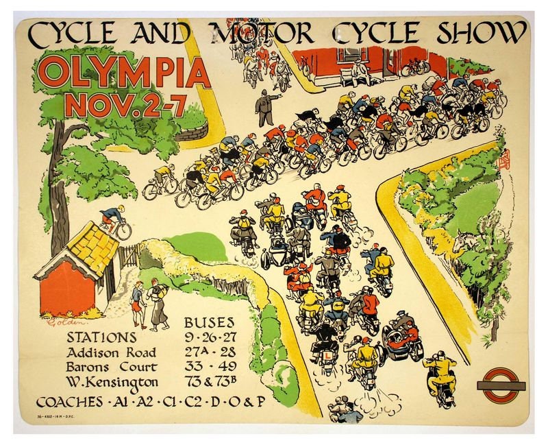 Vintage 1930's Olympia London Motorcycle Show Poster Print A3/A4