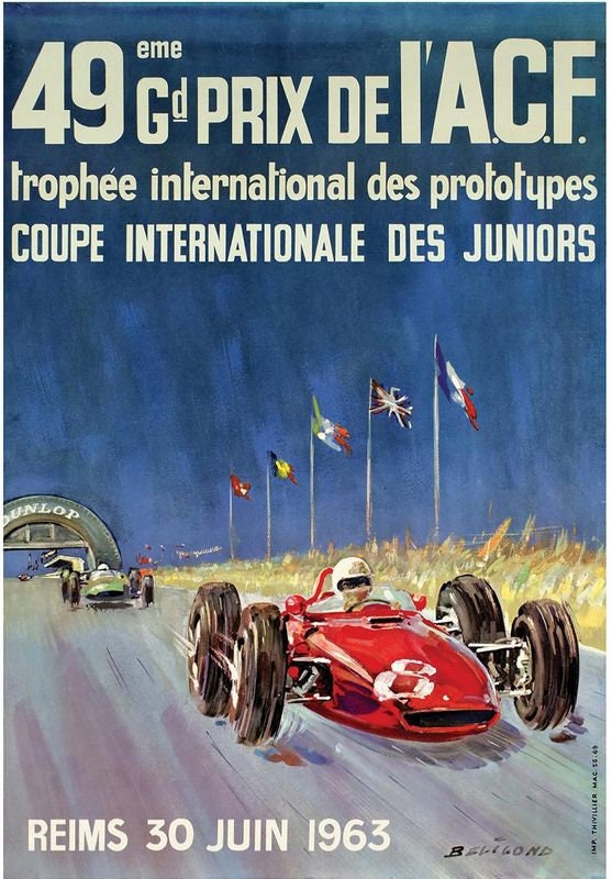 Vintage 1963 Reims French Grand Prix Motor Racing Poster Print A3/A4
