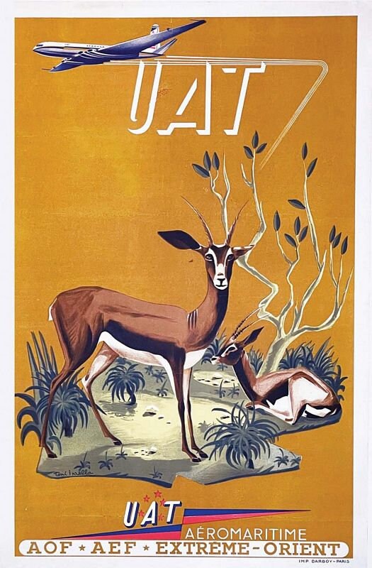 Vintage UAT Airlines Antelope Poster Print A3/A4