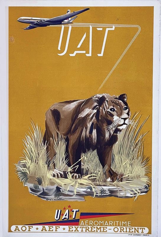 Vintage UAT Airlines Lion Poster Print A3/A4