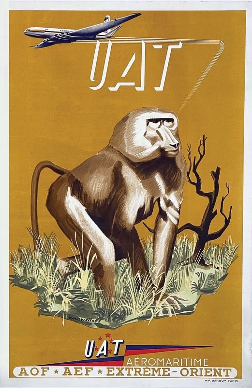 Vintage UAT Airlines Baboon Poster Print A3/A4