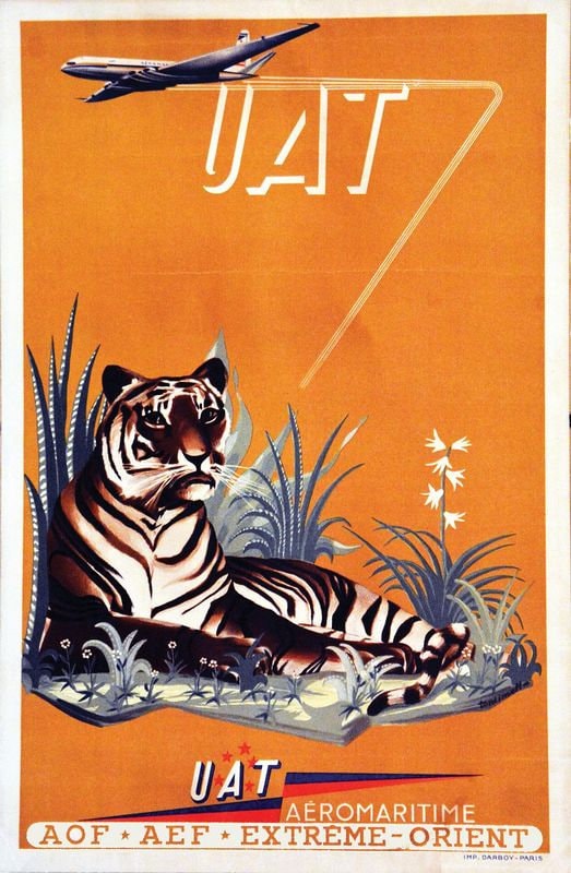 Vintage UAT Airlines Tiger Poster Print A3/A4