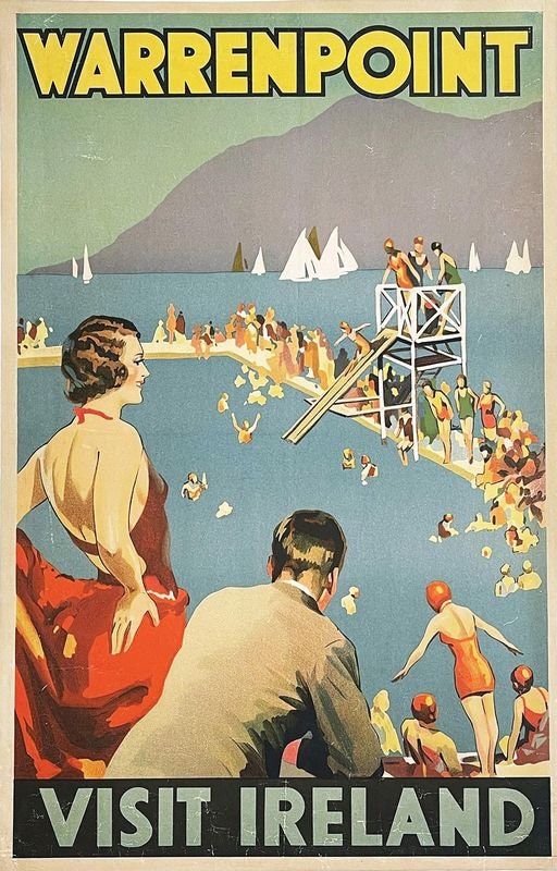 Vintage Warrenpoint Ireland Tourism Poster Print A3/A4