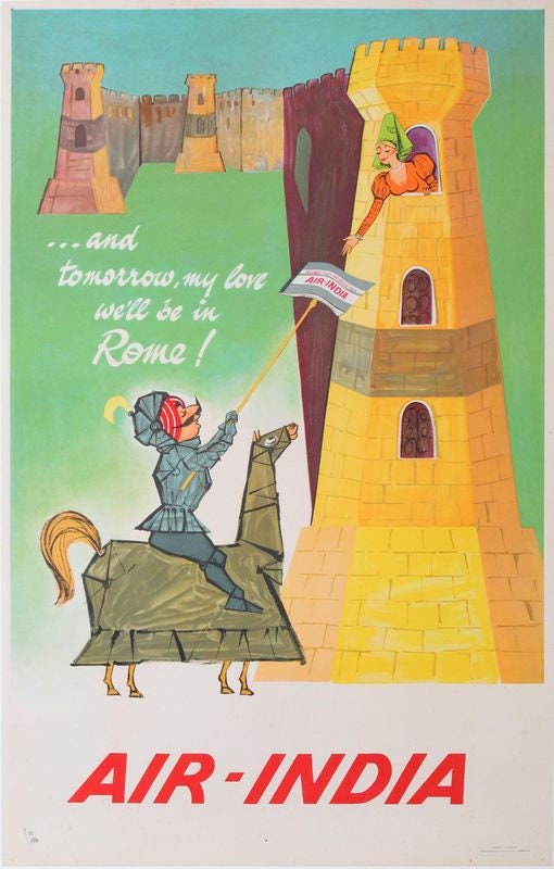 Vintage Air India Flights To Rome 2 Poster Print A3/A4