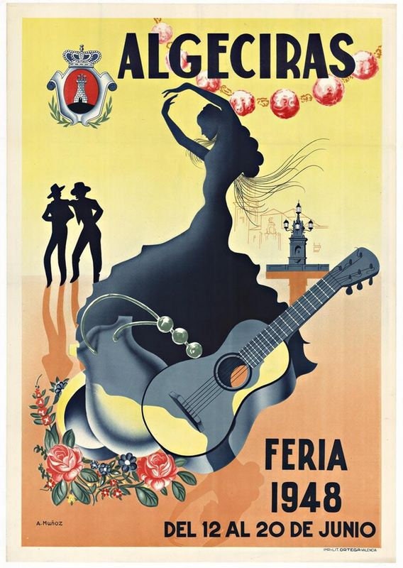 Vintage 1948 Algeciras Spain Feria Fiesta Poster Print A3/A4