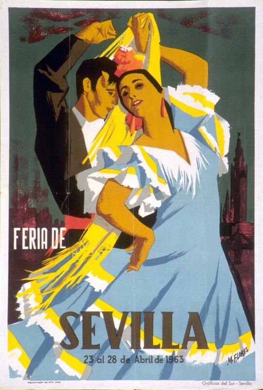 Vintage 1963 Seville Spain Feria Fiesta Tourism Poster Print A3/A4