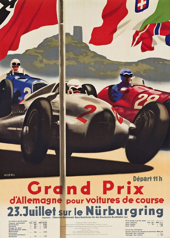 Vintage 1930's German Grand Prix Motor Racing Poster Print A3/A4
