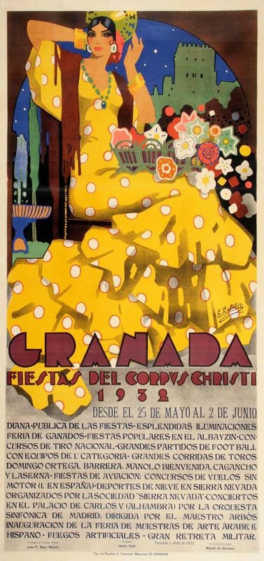 Vintage 1932 Granada Spain Feria Fiesta Tourism Poster Print A3/A4