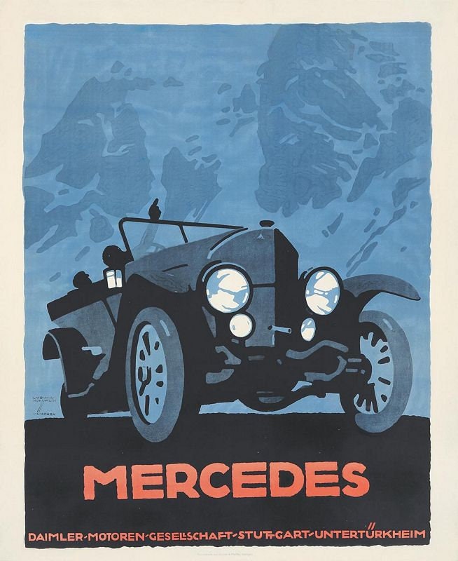 Vintage 1920's Mercedes Motor Car Advertisement Poster Print A3/A4
