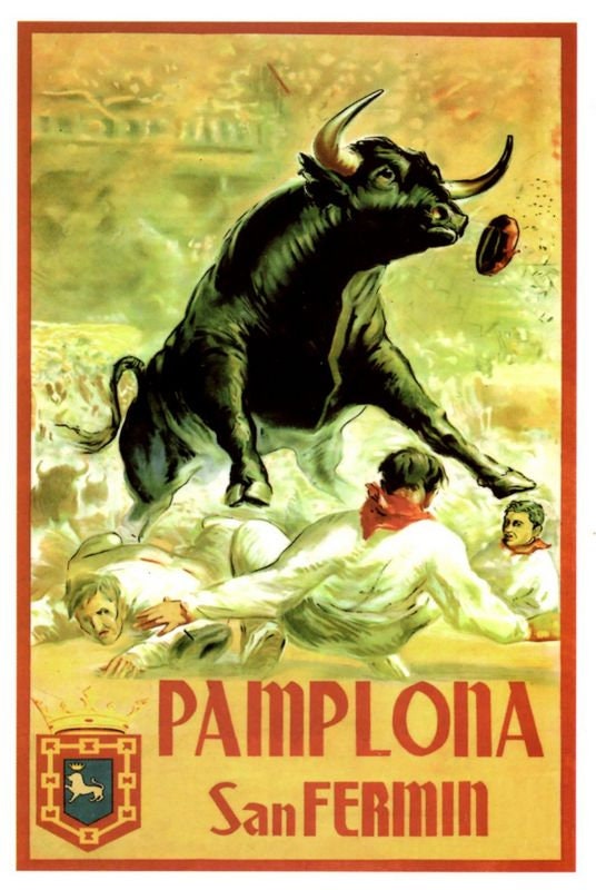 Vintage Pamplona Running Of The Bulls Tourism Poster Print A3/A4