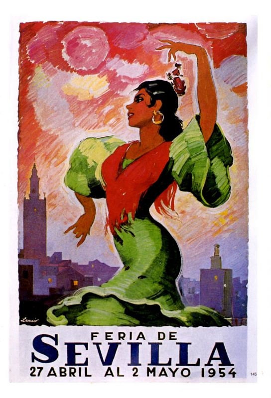 Vintage 1954 Seville Spain Feria Fiesta Tourism Poster Print A3/A4