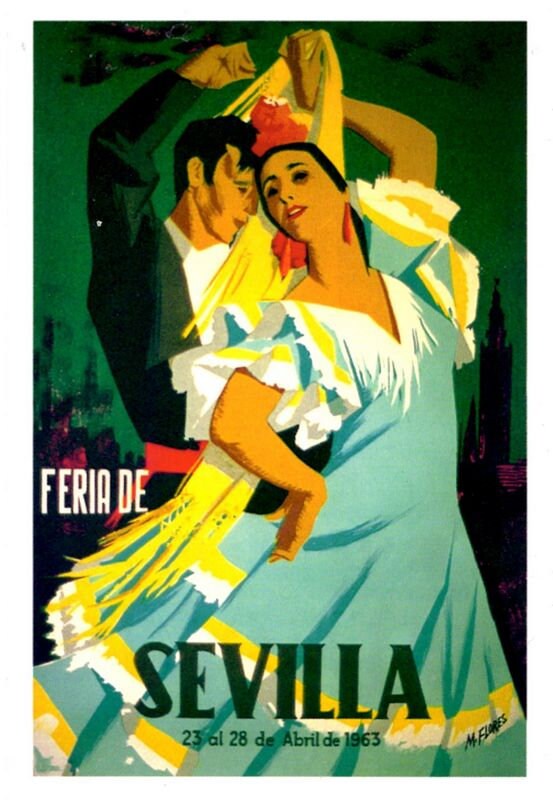 Vintage 1963 Seville Spain Feria Fiesta Tourism Poster Print A3/A4