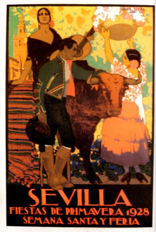 Vintage 1928 Seville Spain Feria Fiesta Santa Tourism Poster Print A3/A4