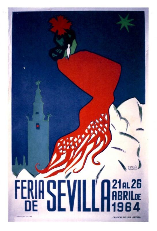 Vintage 1964 Seville Spain Feria Fiesta Santa Tourism Poster Print A3/A4