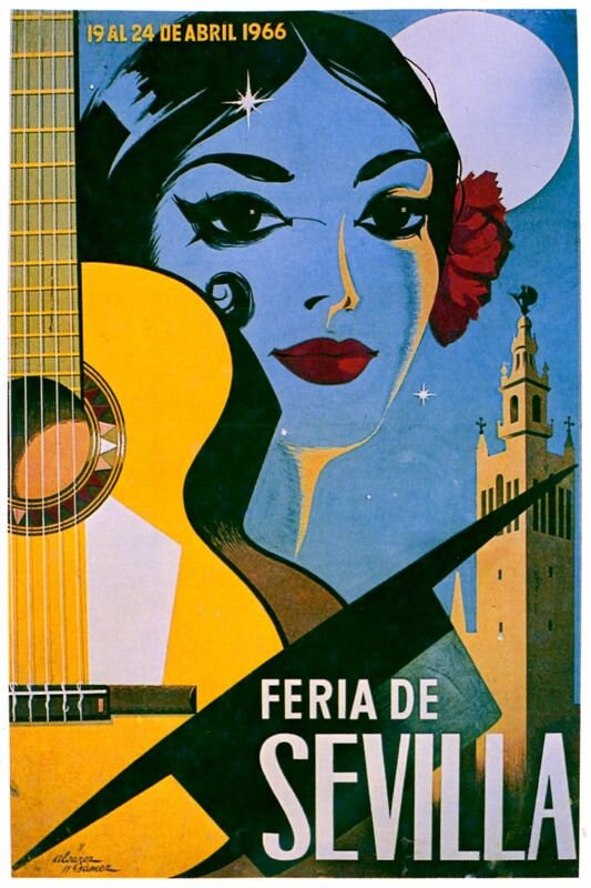 Vintage 1966 Seville Spain Feria Fiesta Santa Tourism Poster Print A3/A4