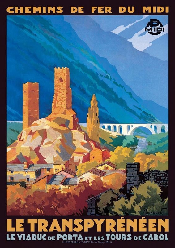 Vintage Trans Pyrenees Route France Tourism Poster Print A3/A4