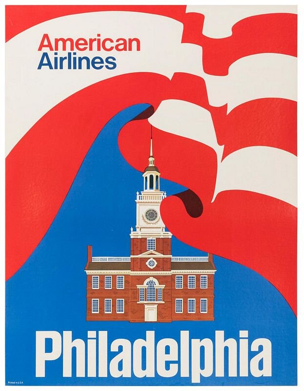 Vintage American Airlines Flights to Philadelphia Poster Print A3/A4