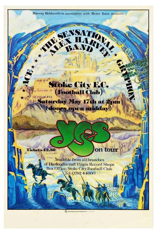 Vintage 1975 Yes Sensational Alex Harvey Band Stoke Concert Poster Print A3/A4