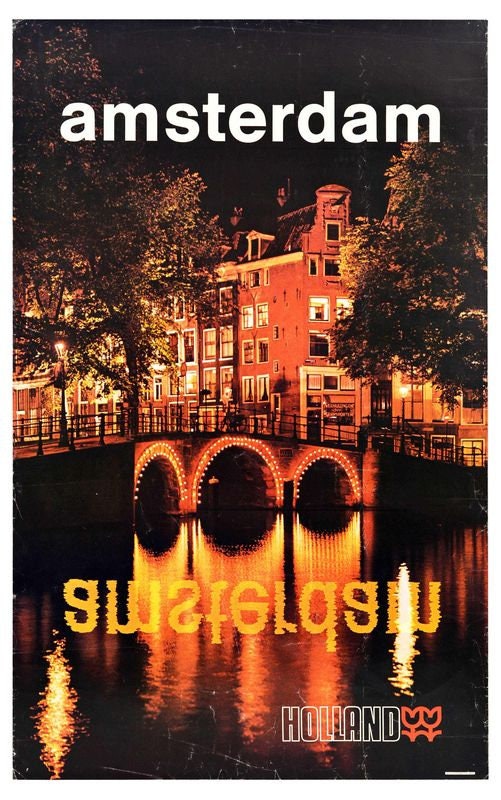 Vintage Amsterdam at Night Tourism Poster Print A3/A4