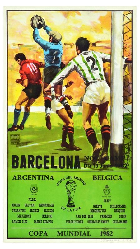 Vintage 1982 World Cup Argentina Belgium Match Poster Print A3/A4