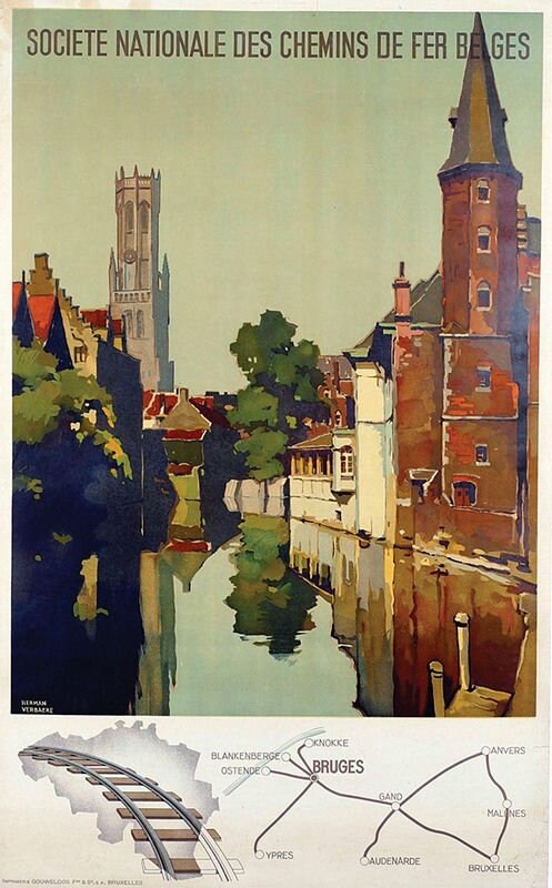 Vintage Bruges Belgian Railways Tourism Poster Print A3/A4