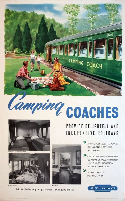 Vintage British Rail Camping Coaches Railway Poster Print A3/A4