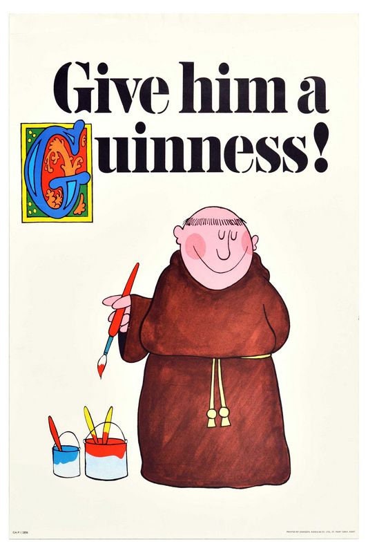 Vintage Guinness Monk Advertisement Tourism Poster Print A3/A4