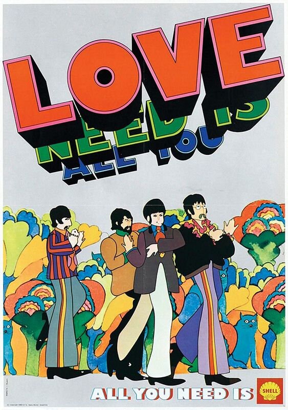 Vintage Beatles All You Need Is Love Shell Advertisement Poster Print A3/A4