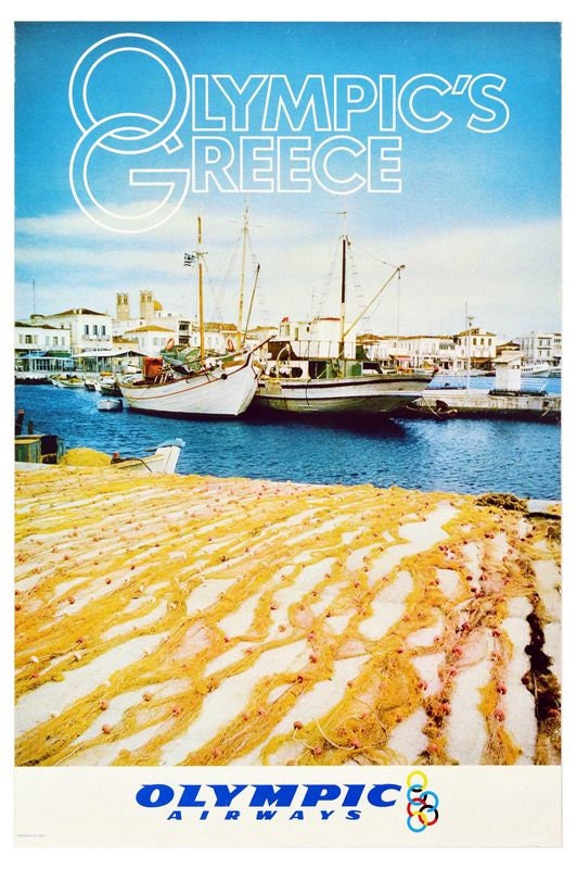 Vintage Olympic Airlines Flights To The Greek Islands Poster Print A3/A4