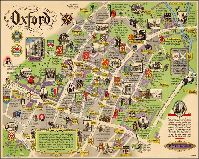 Vintage British Rail Map of Oxford Railway Poster Print A3/A4