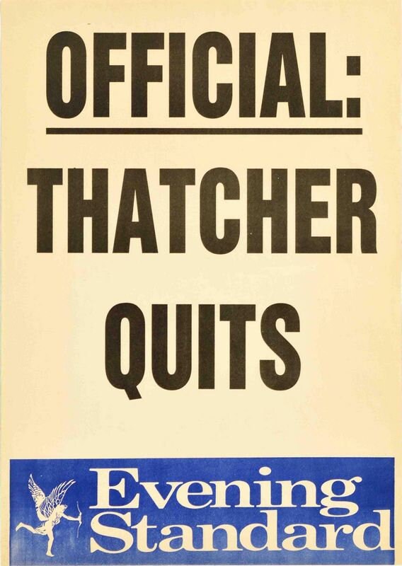 Vintage Thatcher Quits Evening Standard Newspaper Stand Poster Print A3/A4