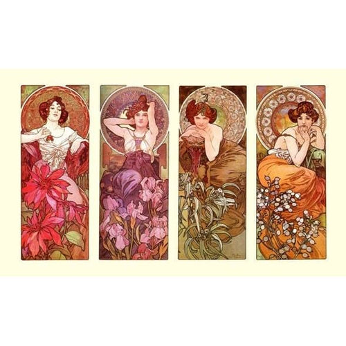 The Four Gemstones Alphonse Mucha Lovely Art Nouveau 4 Panel