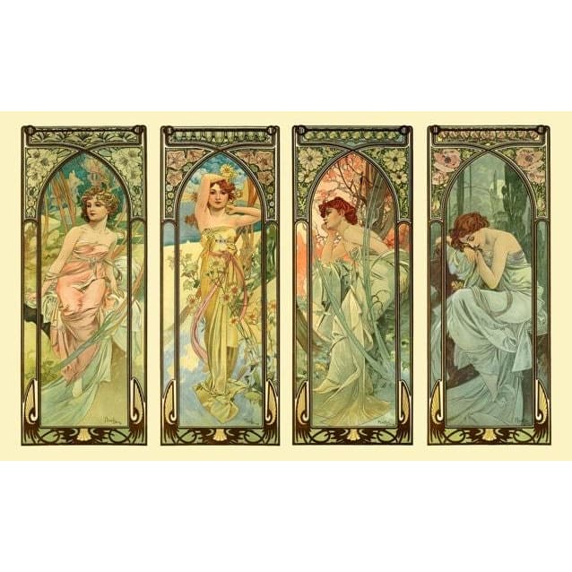 Times Of The Day Alphonse Mucha Lovely Art Nouveau 4 Panel 