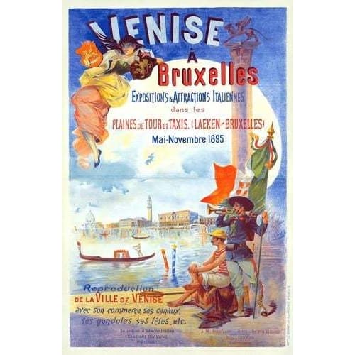 Vintage 1895 Tour From Brussels to Venice Tourism Poster 