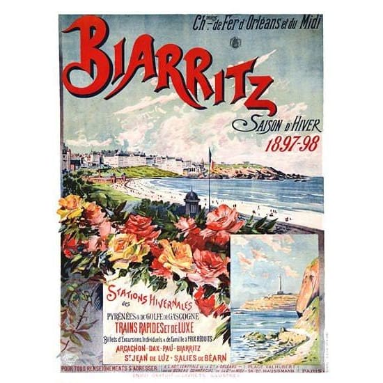 Vintage 1897 Biarritz France Tourism Poster A3 Print - A3 - 