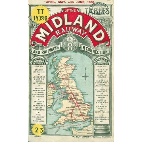Vintage 1908 Midland Railway Timetable Railway Poster A3/A4 